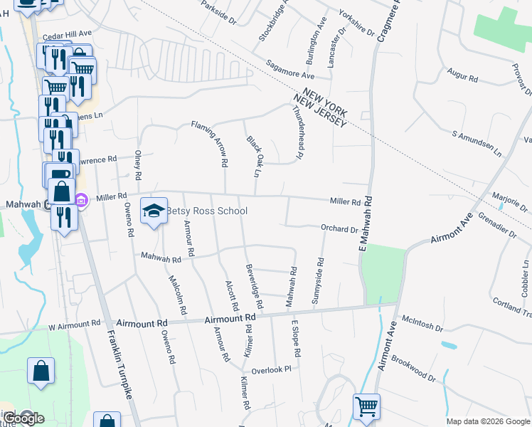 map of restaurants, bars, coffee shops, grocery stores, and more near 14 Laurel Court in Mahwah