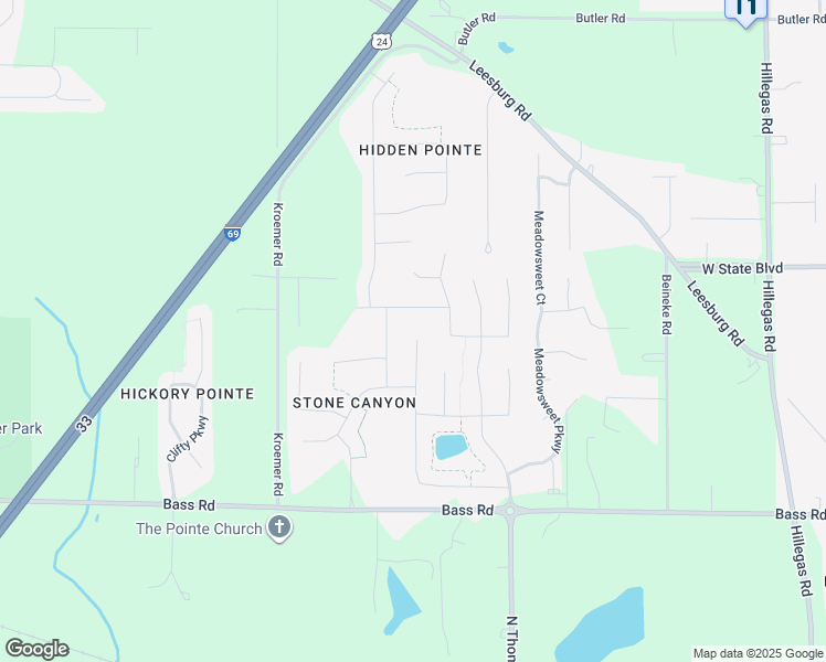 map of restaurants, bars, coffee shops, grocery stores, and more near 2123 Black Bear Drive in Fort Wayne