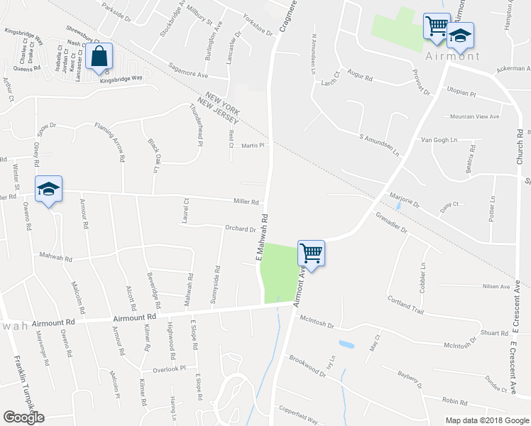 map of restaurants, bars, coffee shops, grocery stores, and more near 0 East Mahwah Road in Mahwah