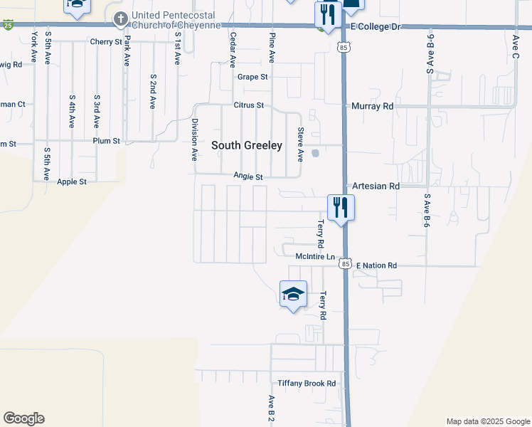 map of restaurants, bars, coffee shops, grocery stores, and more near 505 Williams Street in Cheyenne