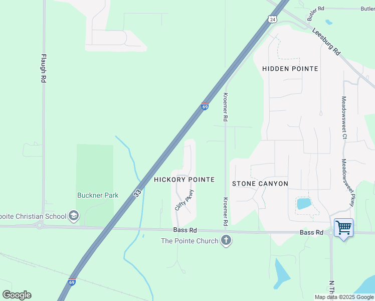 map of restaurants, bars, coffee shops, grocery stores, and more near State Highway 3 in Fort Wayne