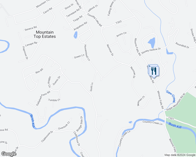 map of restaurants, bars, coffee shops, grocery stores, and more near 129 Homestead Lane in East Stroudsburg