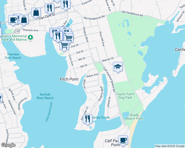 map of restaurants, bars, coffee shops, grocery stores, and more near 7 Alden Avenue in Norwalk