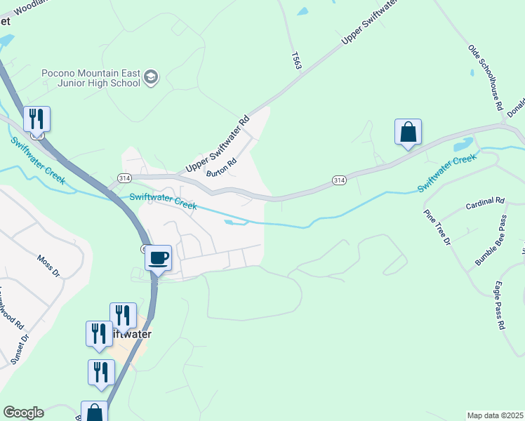 map of restaurants, bars, coffee shops, grocery stores, and more near 214 Lower Swiftwater Road in Cresco