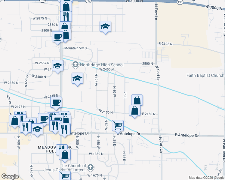 map of restaurants, bars, coffee shops, grocery stores, and more near 2311 North 10 West in Layton