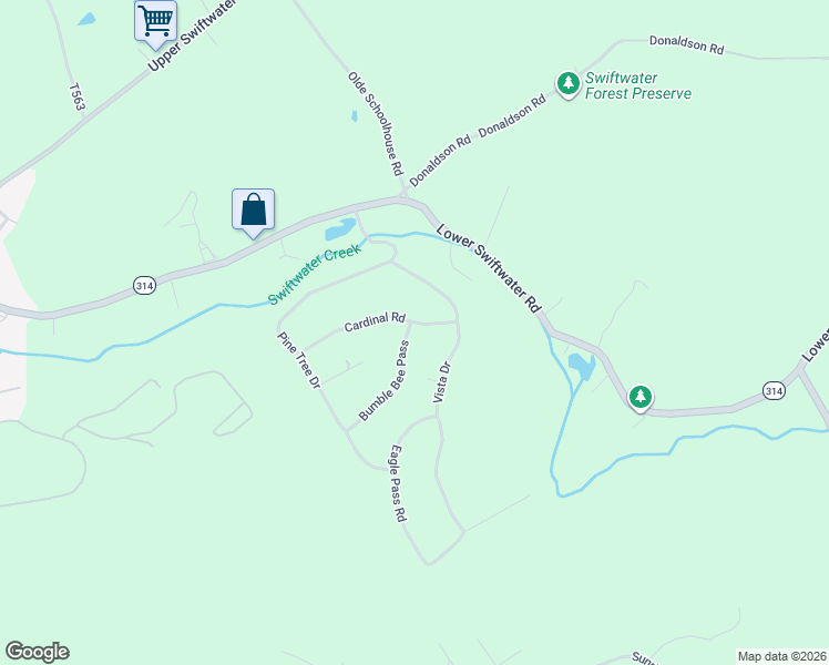 map of restaurants, bars, coffee shops, grocery stores, and more near 154 Cardinal Road in Swiftwater