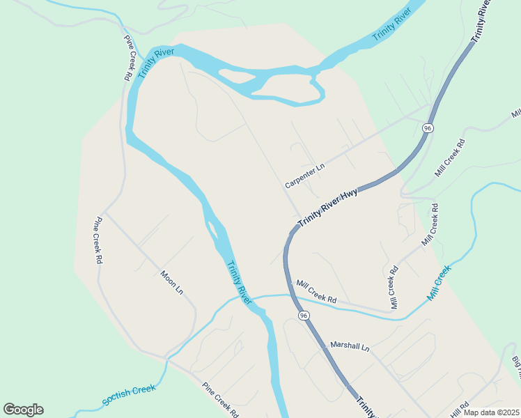 map of restaurants, bars, coffee shops, grocery stores, and more near Carpenter Lane in Hoopa