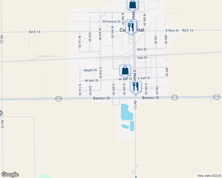 map of restaurants, bars, coffee shops, grocery stores, and more near 304 South 4th Street in Continental