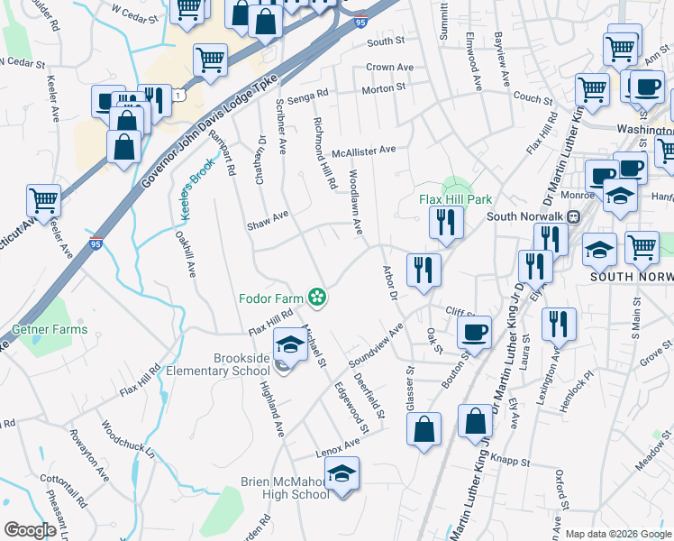 map of restaurants, bars, coffee shops, grocery stores, and more near 4 Scribner Avenue in Norwalk