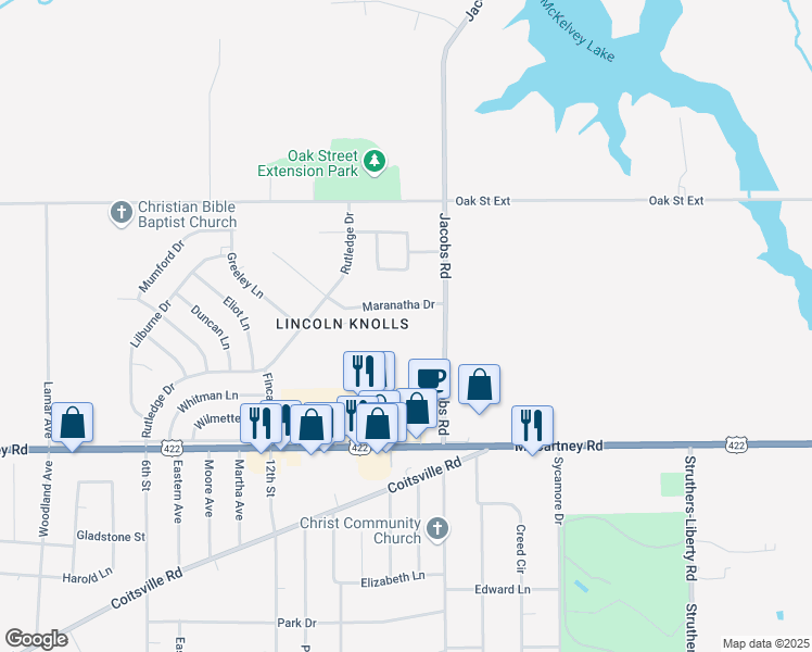 map of restaurants, bars, coffee shops, grocery stores, and more near 114 Gluck Street in Youngstown