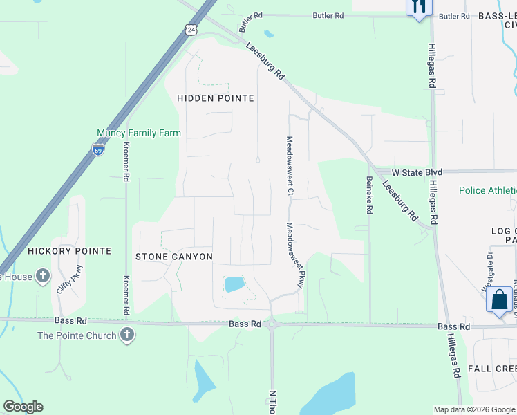map of restaurants, bars, coffee shops, grocery stores, and more near 2108 Morgan Creek Dr in Fort Wayne