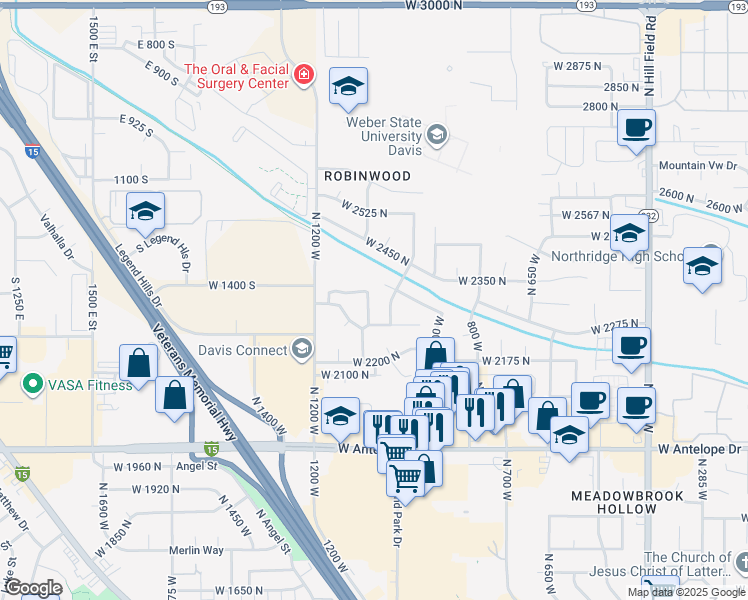 map of restaurants, bars, coffee shops, grocery stores, and more near 2298 North 1085 West in Layton