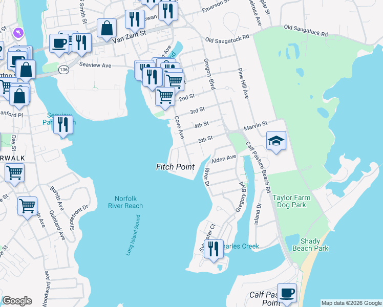 map of restaurants, bars, coffee shops, grocery stores, and more near in Norwalk