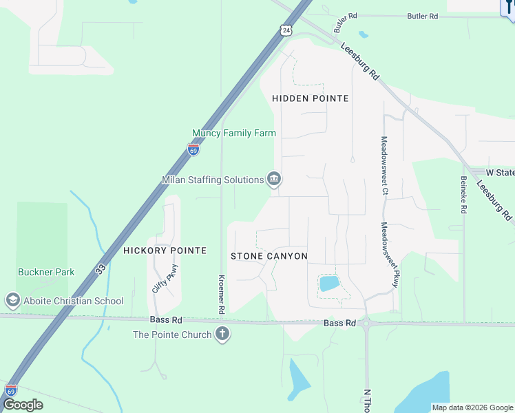 map of restaurants, bars, coffee shops, grocery stores, and more near 5124 Bright Angel Tr in Fort Wayne