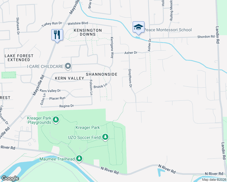 map of restaurants, bars, coffee shops, grocery stores, and more near 1706 Carlow Court in Fort Wayne