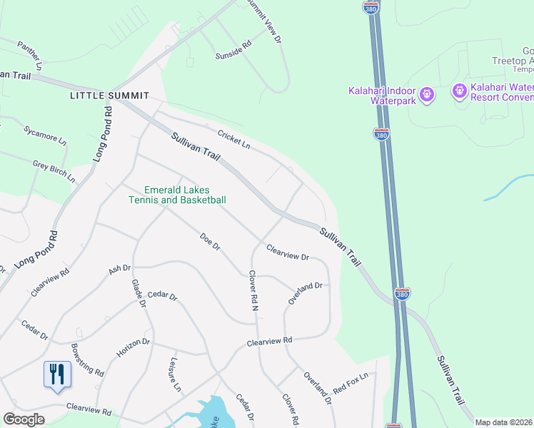 map of restaurants, bars, coffee shops, grocery stores, and more near 5461 Sullivan Trail in Long Pond