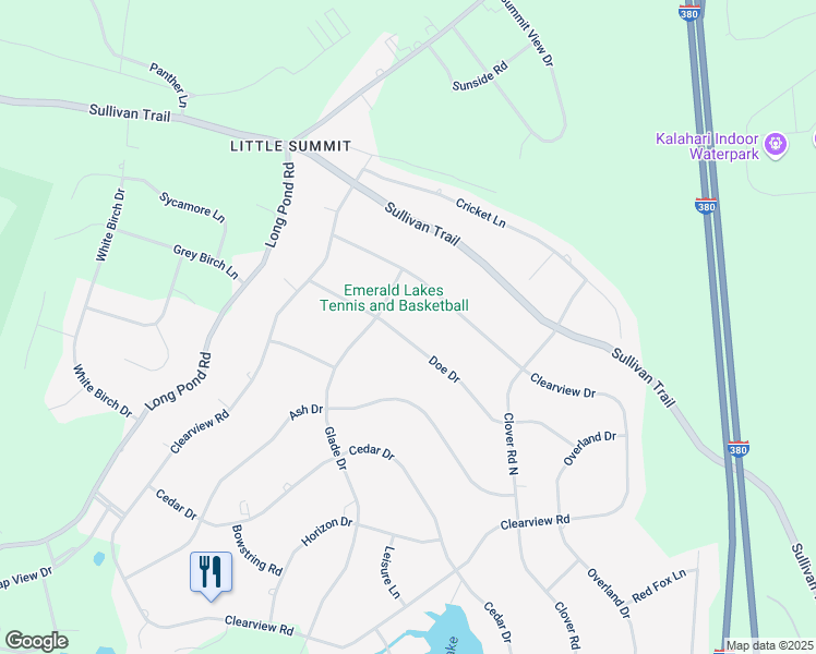 map of restaurants, bars, coffee shops, grocery stores, and more near 2247 Doe Drive in Long Pond