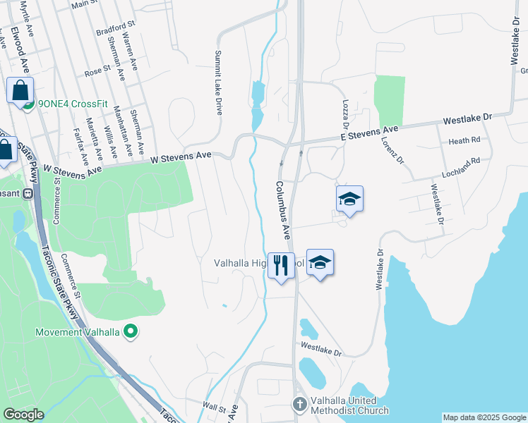 map of restaurants, bars, coffee shops, grocery stores, and more near 351 Columbus Avenue in Valhalla