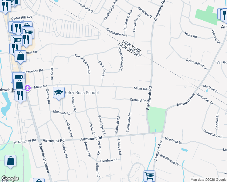 map of restaurants, bars, coffee shops, grocery stores, and more near 14 Laurel Court in Mahwah