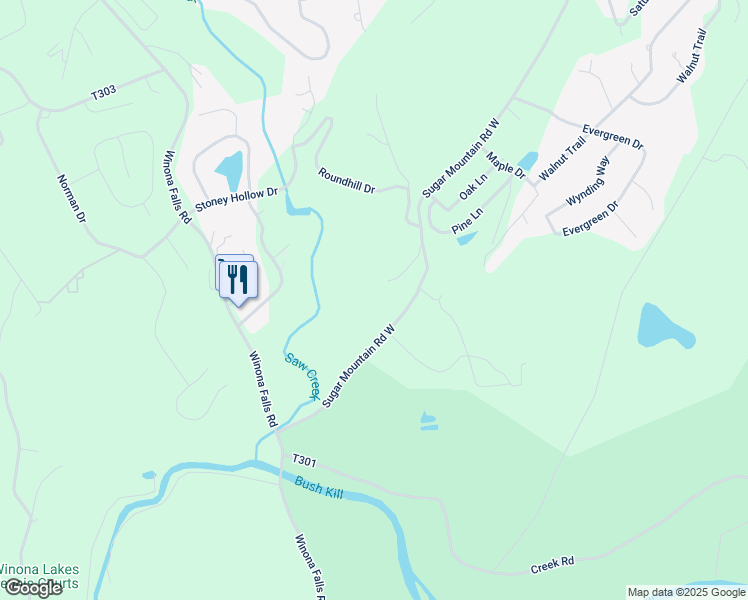 map of restaurants, bars, coffee shops, grocery stores, and more near 1215 Sugar Mountain Road West in Bushkill