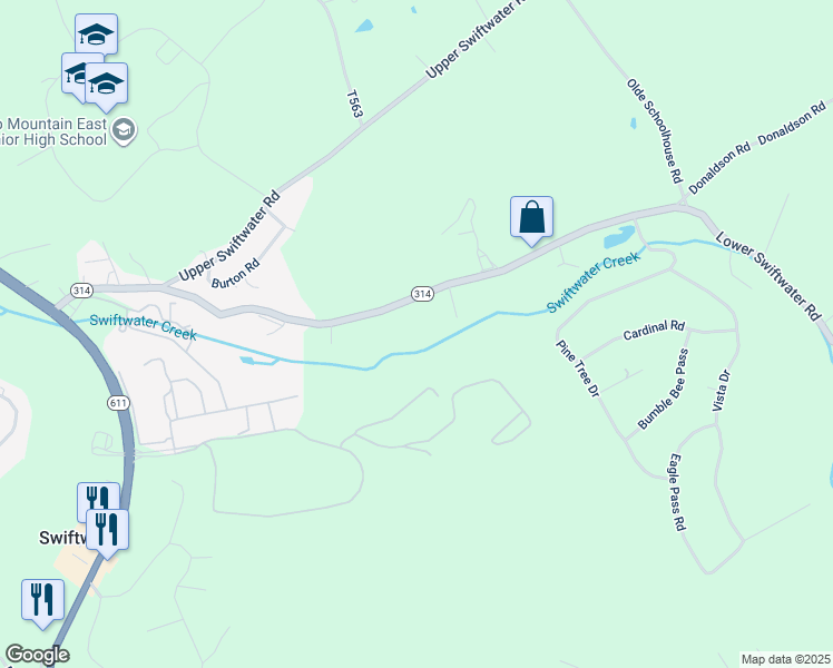 map of restaurants, bars, coffee shops, grocery stores, and more near 258 Lower Swiftwater Road in Cresco