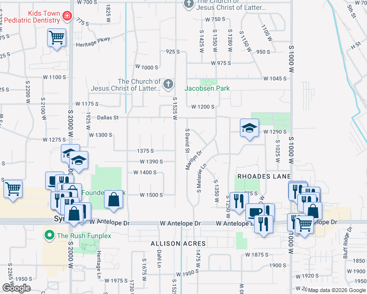 map of restaurants, bars, coffee shops, grocery stores, and more near 1396 David Drive in Syracuse