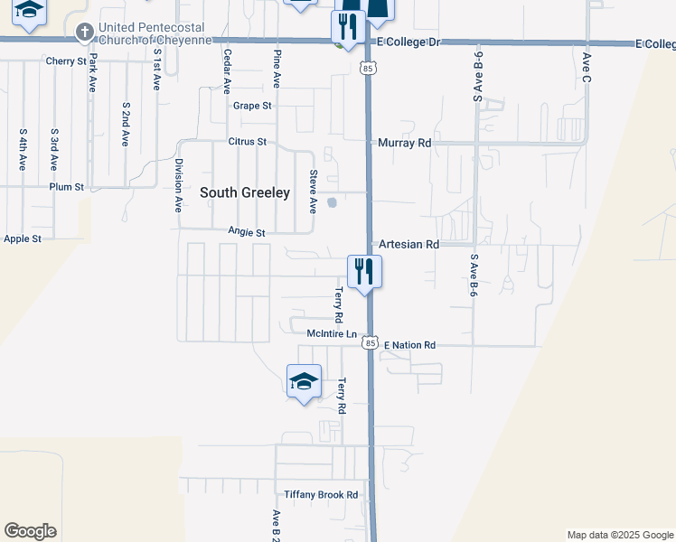 map of restaurants, bars, coffee shops, grocery stores, and more near 210 Williams St in Cheyenne