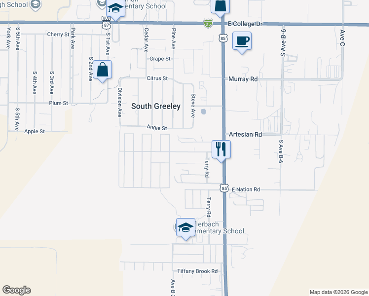 map of restaurants, bars, coffee shops, grocery stores, and more near 402 Williams St in Cheyenne