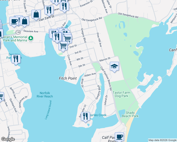 map of restaurants, bars, coffee shops, grocery stores, and more near 7 Alden Avenue in Norwalk