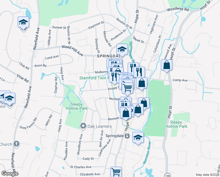 map of restaurants, bars, coffee shops, grocery stores, and more near in Stamford