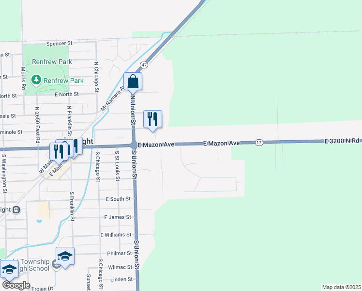 map of restaurants, bars, coffee shops, grocery stores, and more near 109 Bannon Drive in Dwight