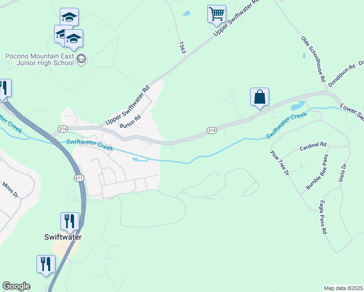 map of restaurants, bars, coffee shops, grocery stores, and more near 234 Lower Swiftwater Road in Cresco