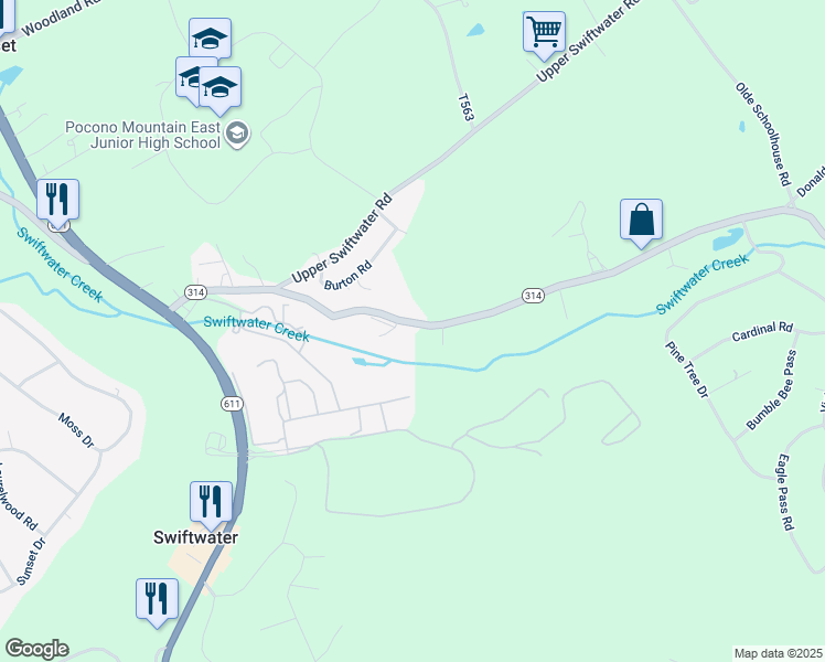 map of restaurants, bars, coffee shops, grocery stores, and more near 214 Lower Swiftwater Road in Cresco