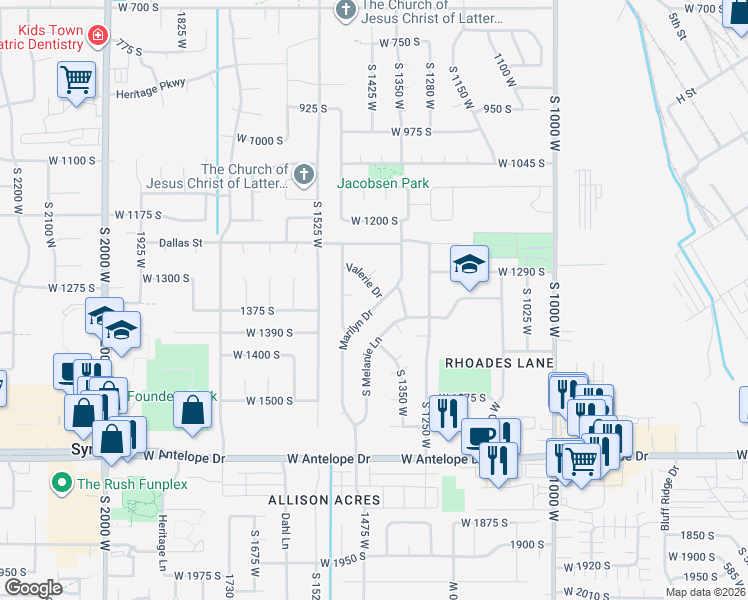 map of restaurants, bars, coffee shops, grocery stores, and more near 1362 Marilyn Drive in Syracuse