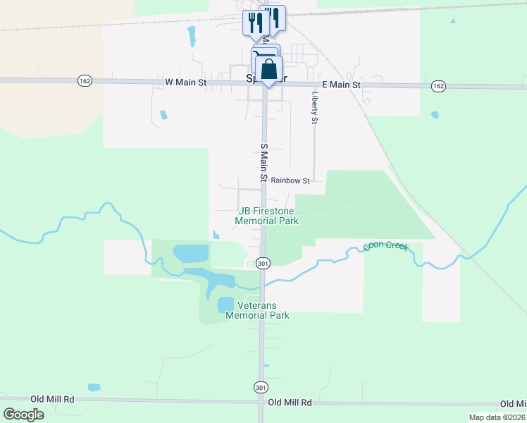 map of restaurants, bars, coffee shops, grocery stores, and more near 406 South Main Street in Spencer