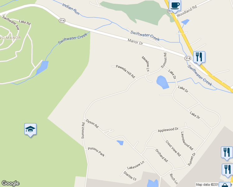 map of restaurants, bars, coffee shops, grocery stores, and more near Summit Road in Scotrun