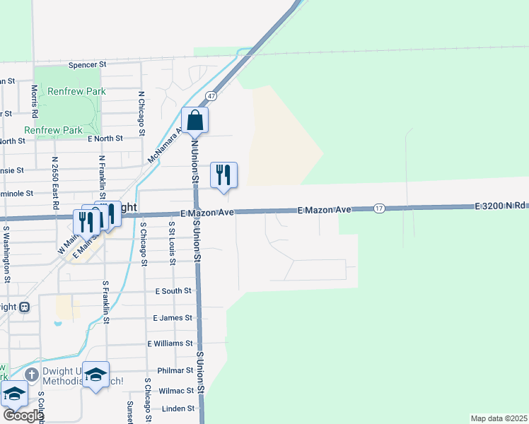 map of restaurants, bars, coffee shops, grocery stores, and more near 101 Bannon Drive in Dwight
