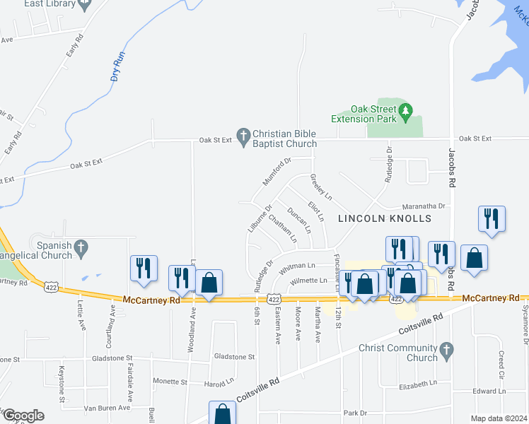 map of restaurants, bars, coffee shops, grocery stores, and more near 200 Chatham Lane in Youngstown