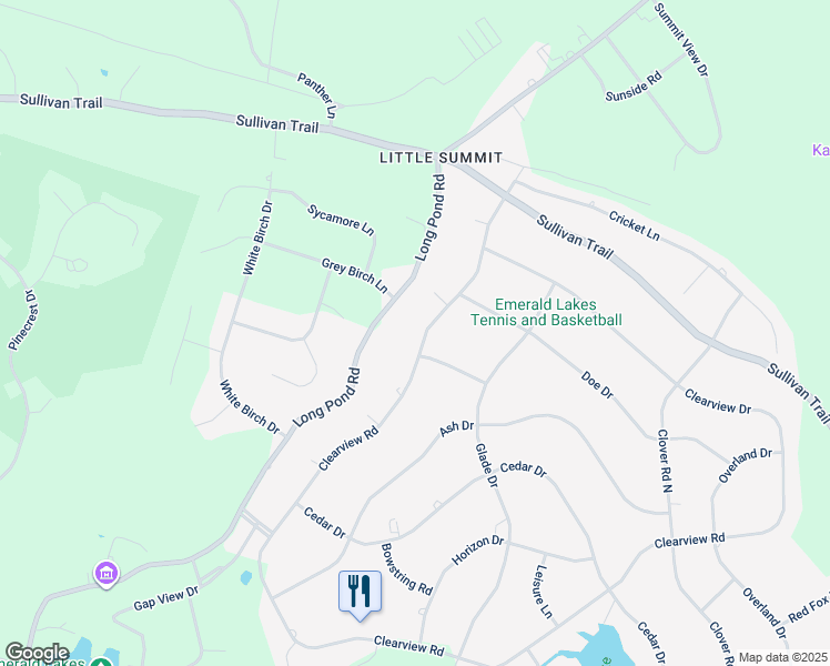 map of restaurants, bars, coffee shops, grocery stores, and more near 5325-5337 Clearview Dr in Long Pond