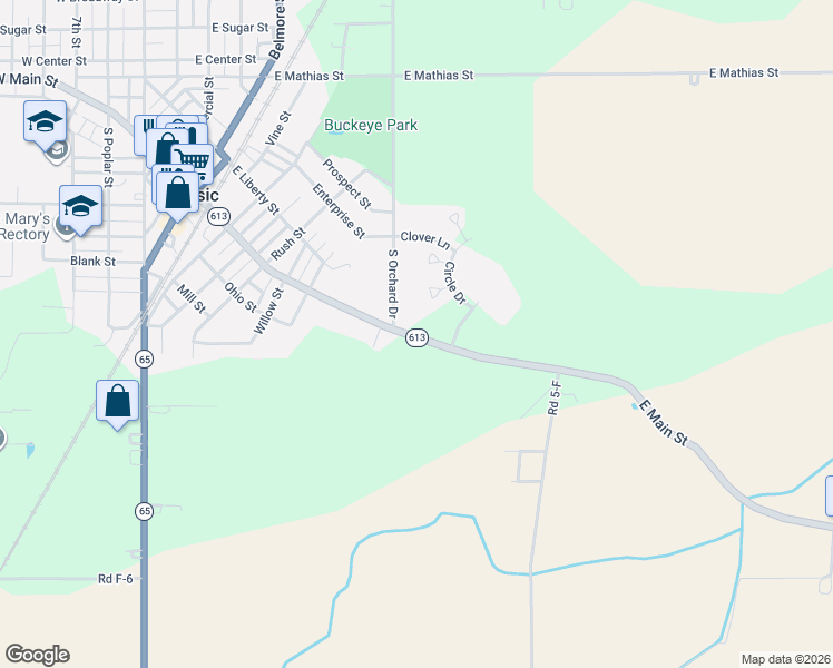 map of restaurants, bars, coffee shops, grocery stores, and more near 9 East Main Street in Leipsic