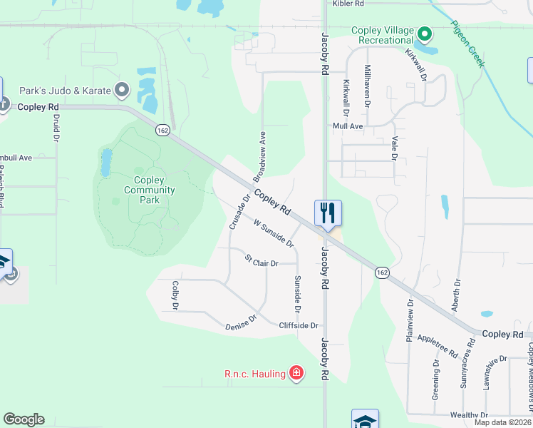 map of restaurants, bars, coffee shops, grocery stores, and more near 2911 Sunside Drive in Akron
