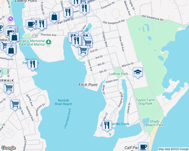 map of restaurants, bars, coffee shops, grocery stores, and more near in Norwalk