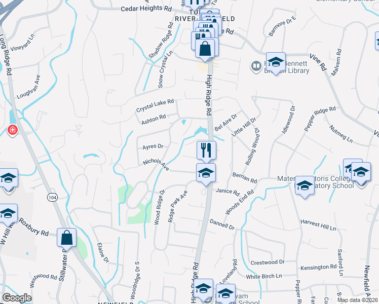 map of restaurants, bars, coffee shops, grocery stores, and more near 40 Emma Road in Stamford
