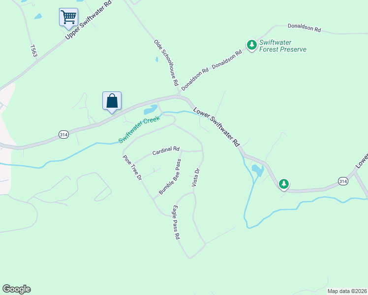 map of restaurants, bars, coffee shops, grocery stores, and more near 154 Cardinal Road in Swiftwater