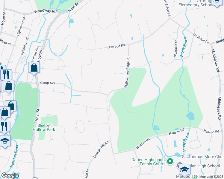 map of restaurants, bars, coffee shops, grocery stores, and more near 531 Hollow Tree Ridge Road in Darien