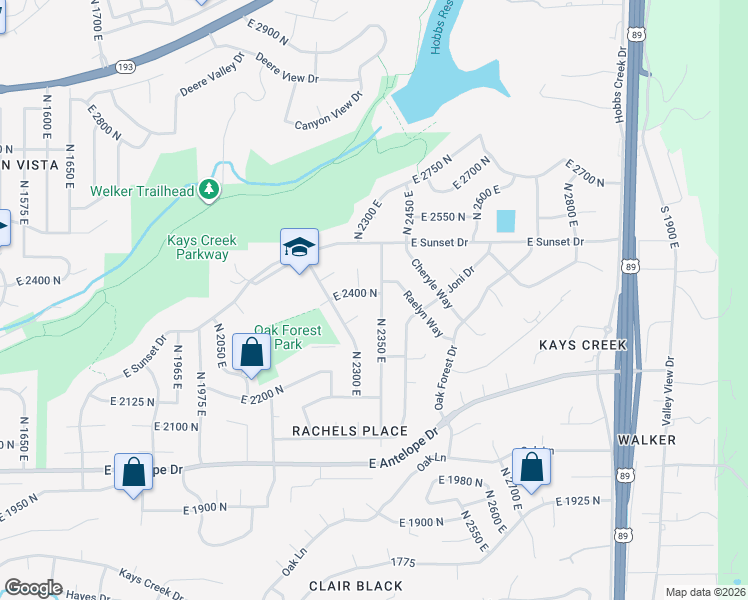 map of restaurants, bars, coffee shops, grocery stores, and more near 2330 East 2400 North in Layton