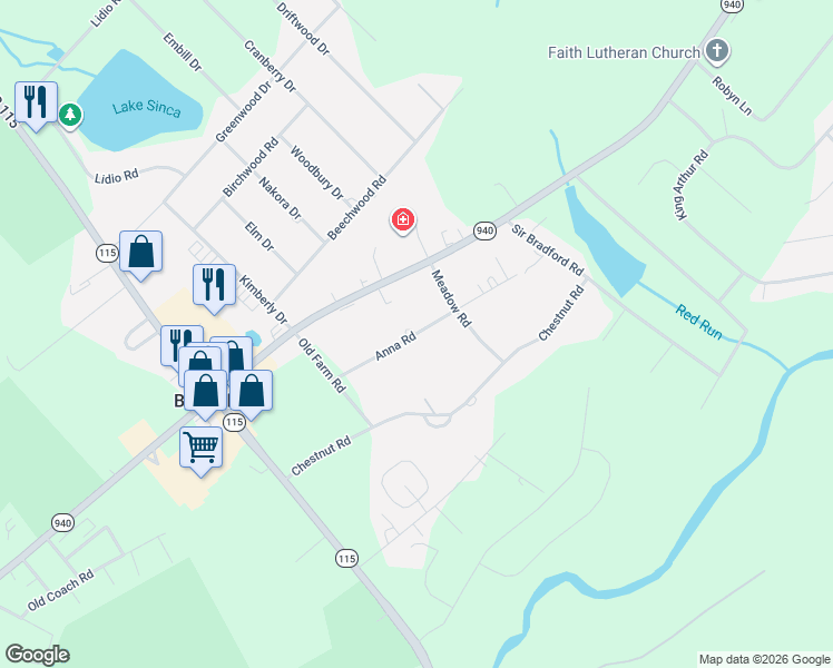 map of restaurants, bars, coffee shops, grocery stores, and more near 23-27 Anna Road in Blakeslee
