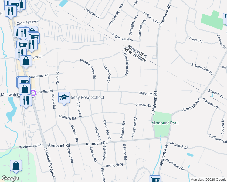 map of restaurants, bars, coffee shops, grocery stores, and more near 14 Laurel Court in Mahwah
