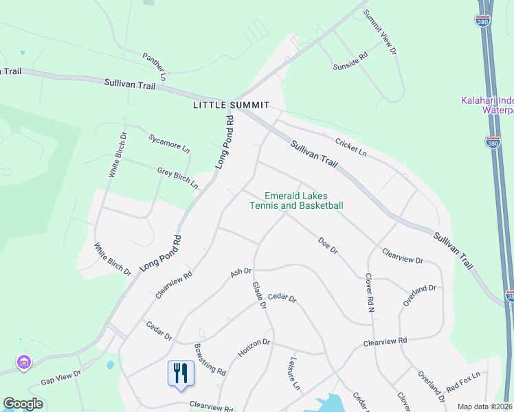 map of restaurants, bars, coffee shops, grocery stores, and more near 3057 Emerald Boulevard in Long Pond