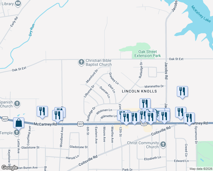 map of restaurants, bars, coffee shops, grocery stores, and more near 88 Duncan Lane in Youngstown